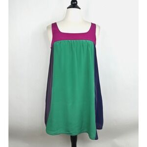 NWT Hurley Silk Colorblock Shift Dress LARGE Purple Pocket Lined Sleeveless Tank
